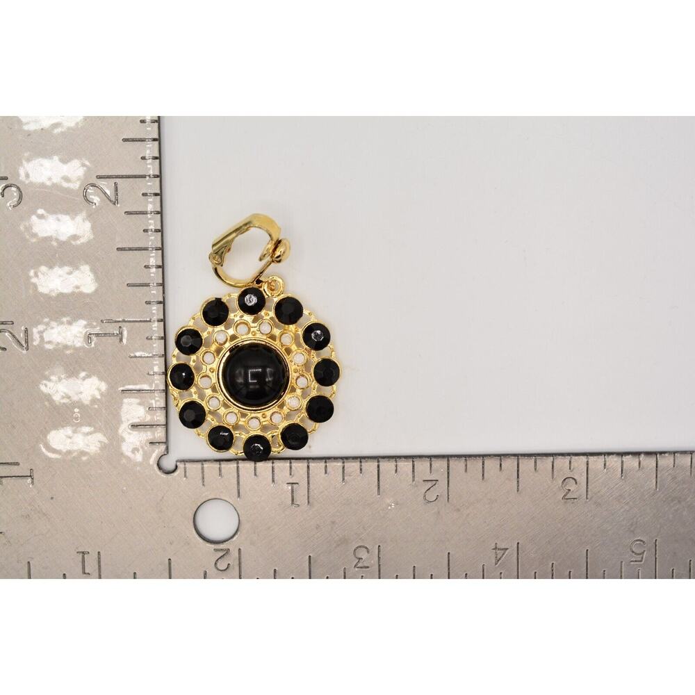 Vintage Clip Earrings Dangle Black Cabochon Gold Tone 1990s BinAI - Picture 12 of 12
